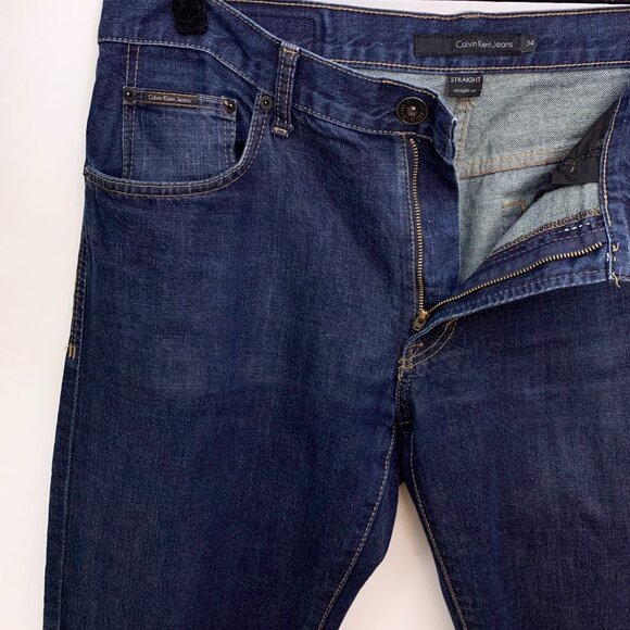 Calvin Klein Men's Straight-Fit Dark‎ Wash Jeans Size 34x34 - Picture 2 of 7